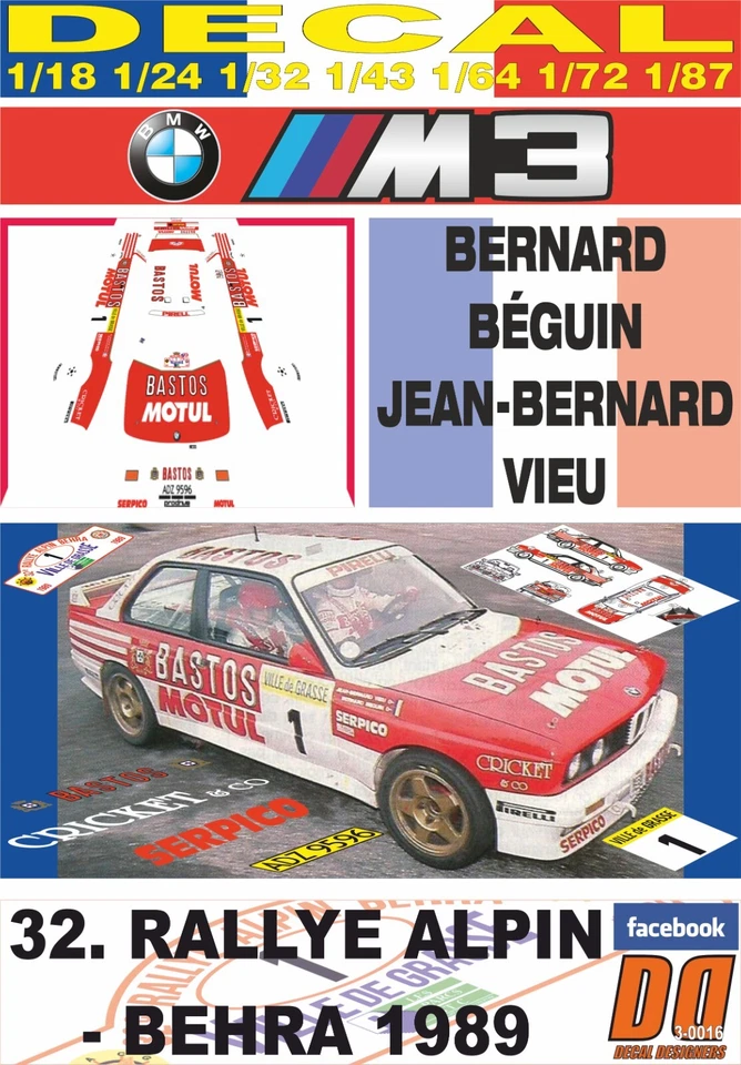 DECAL BMW M3 B. BEGUIN R. ALPIN BEHRA 1989 5th (05) - Bild 1 von 1