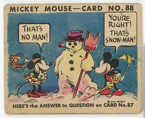 Mickey Mouse Gum Card 1935 No 88 Walt Disney Minnie Mouse Snowman Nice Condition - Picture 1 of 2