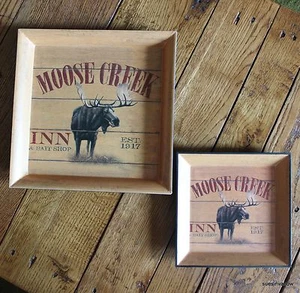 Moose Tray Set (2) Country Large & Small Barware Home Decor Rustic Kitchen    - Picture 1 of 5