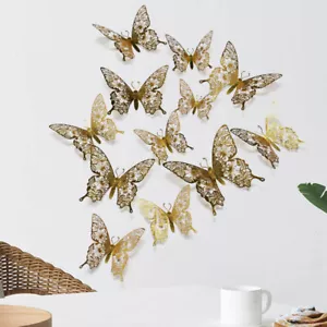 12pcs 3D Hollow Butterfly Wall Sticker Wedding Decoration Butterflies Decal - Picture 1 of 20