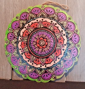 Mandala Image on 10" Wood Hand Painted Devotional Home Decor Buddhist - Picture 1 of 7