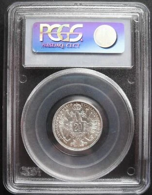  1870 Áustria 20 Kreuzer, PCGS AU58, bela moeda de prata - 744 - Imagem 1 de 2