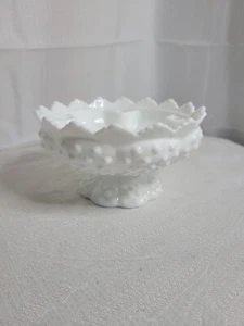 Vintage Fenton Candle Holder Hobnail Milk Glass Shark Tooth Edge - Picture 1 of 5