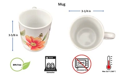 Capacidad 12 oz Taza Café Té Taza 100% Melamina Melmac Flor Blanca Reutilizable NUEVO Foto 1 de 4