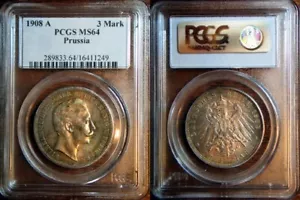 ***1908-A PRUSSIA 3 SILVER MARKS***PCGS MS64*** - Picture 1 of 4