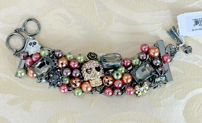 NUEVO Betsey Johnson Pavé Calavera de Azúcar Imitación Perla Halloween Pulsera Calabaza Gato Foto 1 de 3