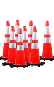 (8 Cones) 28” Inch Orange PVC Traffic Cones, Black Base Construction Safety Con - Picture 1 of 7