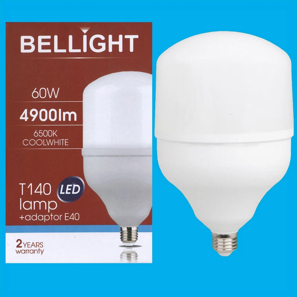 1x 60W (=300W) T140 LED Light Bulb 6500K Edison Screw ES E27 & GES E40 Adaptor - Image 1 of 1