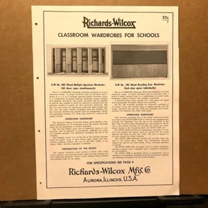 Vtg Richards-Wilcox Mfg. Co. ~ Classroom Wardrobes - Schools - Catalog Insert - Picture 1 of 2