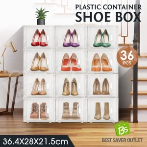 36PCS Shoe Box Sneaker Storage Display Case Clear Plastic Stackable Boxes Rack - Picture 1 of 12