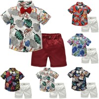Infant Baby Boy Short Sleeve Bow Tie Gentleman Leaf T-Shirt Tops+Shorts Outfits