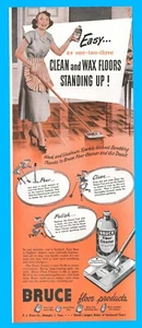 1949 Bruce Floor Products wood linoleum cleaner print ad housewife mop wax - Picture 1 of 3