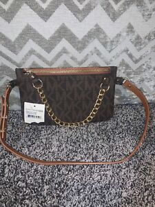 New Michael Kors MK Brown Fanny Pack Belt With Pull Chain small 554131C-Cho
