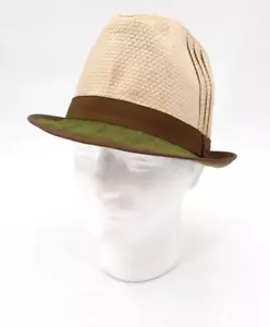 Bailey of Hollywood Fedora Hat Cap Mens Medium Beige Green Braided Lined Linen - Picture 1 of 15