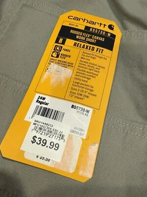 Nuevo con etiquetas Carhartt Resistente Flex Lona Trabajo Corto Calce Relajado tiro medio 24W Gris Foto 1 de 4