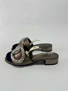 Gucci sandali slide Maxine Horsebit cristallo nappa metallizzato bronzo taglia 37 EU - Foto 1 di 7