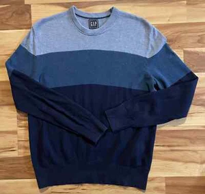 Gap Sweater Men's Small Navy Blue Striped Knit Crew Neck Pullover Light Blue - Picture 1 of 5