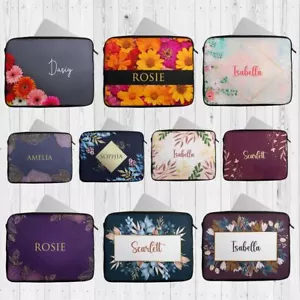 Personalised Laptop Case Any Name Floral Design Sleeve Tablet Bag 124 - Picture 1 of 12