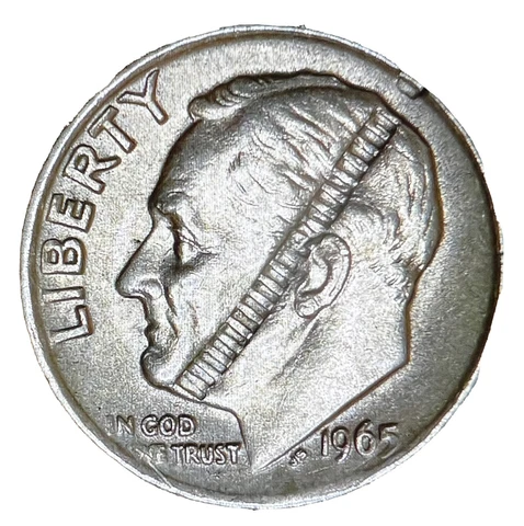 1965 Roosevelt Dime With Unusual, One Of A Kind Error In XF Condition Cover