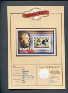 Burkina Faso : Imperf sheet - Nobel Price from 1977 - mint NH - Certified - Rare - Picture 1 of 1