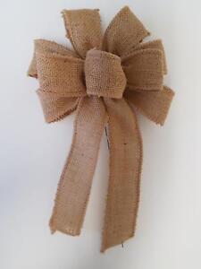 Small 5-6" Hand Made Natural Burlap Bow Country Rustic Wedding Fall Autumn Wired