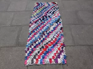 Old Hand Made Moroccan Boucherouite Cotton Fabric Colourful Rug Runner 195x80cm - Picture 1 of 12