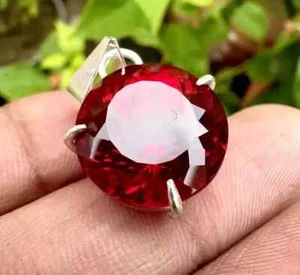 Natural 42 Ct Round Cut Red Ruby Pendant AGL Certified Gemstone - Picture 1 of 7