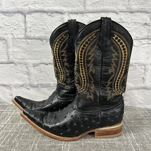 Donaldo Western Ostrich Cowboy Boots Black Size 8 Pointed Toe Rodeo Mexico - Picture 1 of 10