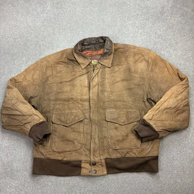 Leather Flying Jacket Adult X Large Brown Bomber Aviator Military Mens* - Image 1 of 4
