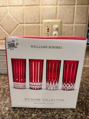 Williams Sonoma Set/ 4 Wilshire Jewel Cut Red Highball Glasses 13 OZ NEW in box - Image 1 of 4