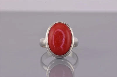 Anel de prata esterlina 19 mm com moldura oval vermelho polido coral sólido 925 tamanho: 8 - Imagem 1 de 4
