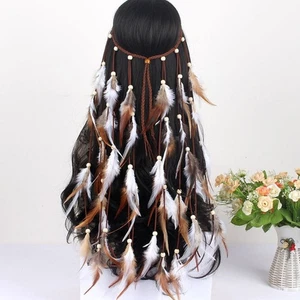 Boho Feather Headband Headpieces for Women Headpiece with Long Tassels - Picture 1 of 9