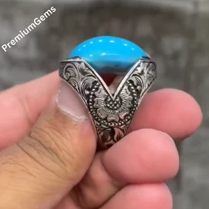 Seltener ultra sauberer Türkis Ring Nishapuri Feroza natürlicher Feroza Ring - Bild 1 von 9