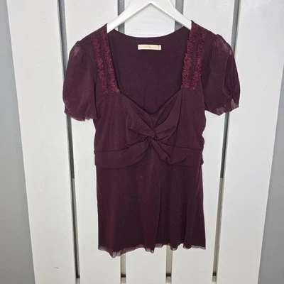 Weston Wear Sheer Silk Blend Purple Babydoll Sweetheart Top Size L Whimsygoth - Image 1 of 4