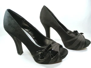Women Retro Peep Toe Pump Black Size 9 Suede Like High Heel Platform LIMELIGHT - Picture 1 of 13