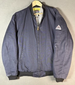 Bulwark FR Work Bomber Jacket Mens L Blue Quilted Liner Heavy Coat Workwear - Picture 1 of 15