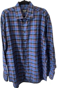 St. Croix Plaid Button Up Shirt XL Blue Made In Italy 100% Cotton Woven Sleeves - Picture 1 of 11