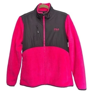 Fila Sport Pink & Black Jacket Womens L Faux Fur Polyester Warm - Picture 1 of 12