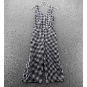 Banana Republic Womens Jumpsuit Gingham Sleeveless V Neck Small Black White - Picture 1 of 13