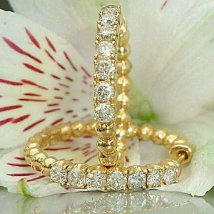 1.50 Ctw Round Cut Moissanite D/VVS1 Huggie Hoop Earrings 14k Yellow Gold Plated - Picture 1 of 5