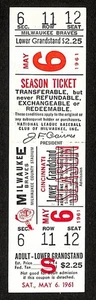 5/6/1961 Rainout Full Ticket Cincinnati Reds vs. Milwaukee Braves Aaron 201884 - Picture 1 of 2
