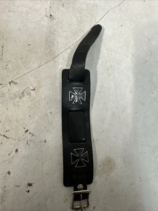 Hand bracelet  BLACK CHOPPER CROSSES - 11"L X 1"W - GOTHIC, FETISH -PUNK -LTH#D6 - Picture 1 of 6