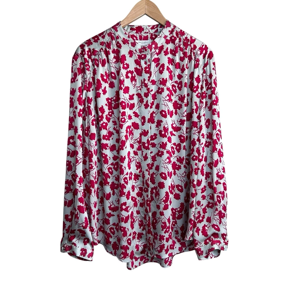 Blusa Camisa Equipment Seda Botón Frontal Floral Para Mujer Talla XL Rojo Gris Top Foto 1 de 4