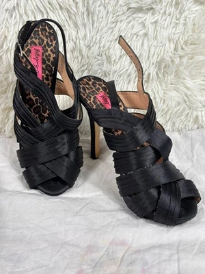 Betsey Johnson Shoes Womens Size 7 Black Strappy Platform Slingback Dress Heels - Image 1 of 4