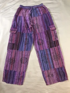Patchwork Pants Womens Small Purple Cargo Pockets Cotton Hippie - Picture 1 of 15