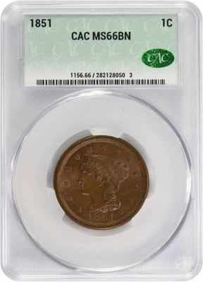 1851 centavo grande MS66BN CACG - Imagem 1 de 4