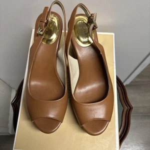 Michael Kors Natalia Damen-Slingback Keilabsatz braun Leder zehenfrei Schnalle 6,5 M - Bild 1 von 9
