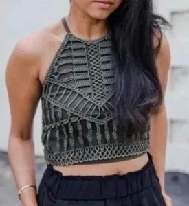 Top corto halter bordado con cinta H&M talla M - Imagen 1 de 9