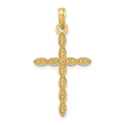 Colgante con dije de cruz de diseño pulido y cuentas de oro amarillo de 14K 1,35 gm Foto 1 de 4