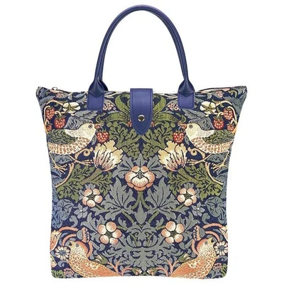 Womens Foldable Handbag Shopping Travel William Morris Strawberry Thief Blue - Image 1 of 2